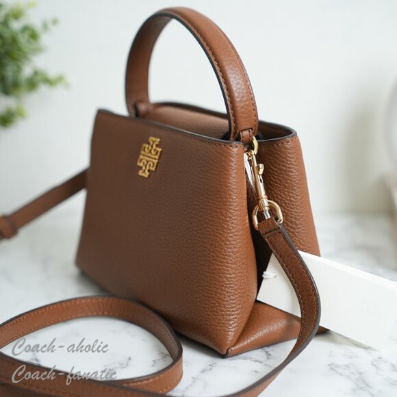 Tory Burch Britten Pebbled Leather Mini Satchel Crossbody in Moose - Picture 4 of 10